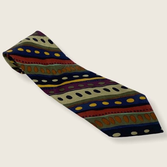 Consenso Milano 100% Silk Tie Multicolor Print Made In Italy Polka Dot Blue Plum - Picture 1 of 7